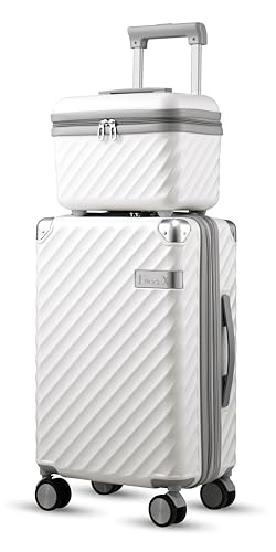 LUGGEX Carry On Luggage 22x14x9 Airline Approved - 100% Polycarbonate Expandable Hard Shell Suitcase with Cosmetic Bag (White, 20 Inch)