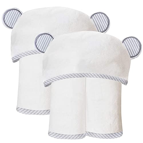 SWEET DOLPHIN Large 2 Pack Ultra Soft Hooded Baby Towel - Rayon Made from Bamboo, 35 x 35 inch - Hooded Bath Towels with Ears for Babies, Toddler, Infant - Newborn Essential Cute for Boys and Girls