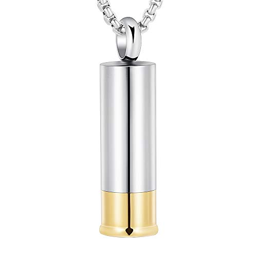 Oinsi Shotgun Shell Stainless Steel Cremation Urn Necklace for Men Keepsake Jewelry with Box and Fill Kits (Blank)