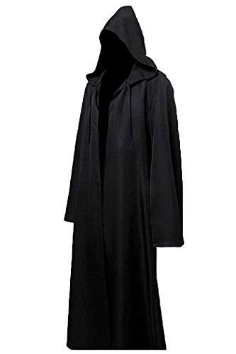 LHJ Men Tunic Hooded Robe Cloak Knight Fancy Cool Cosplay Costume Black