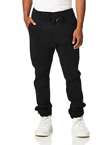 WT02 Men Twill Jogger Pants, Black-A, Medium