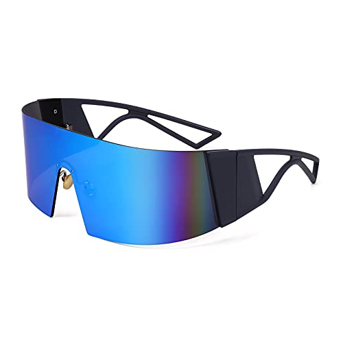 FEISEDY Oversized Flat Top Futuristic Wrap Sunglasses One Piece Goggles for Women Men Fashion Shades B4054