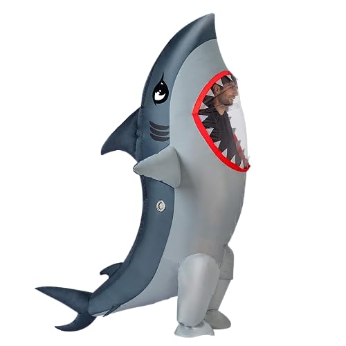 Spooktacular Creations Adult Inflatable Shark Costume, Realistic Gray Shark Blow-up Costume, Full Body Deluxe Halloween Animal Inflatable Costume