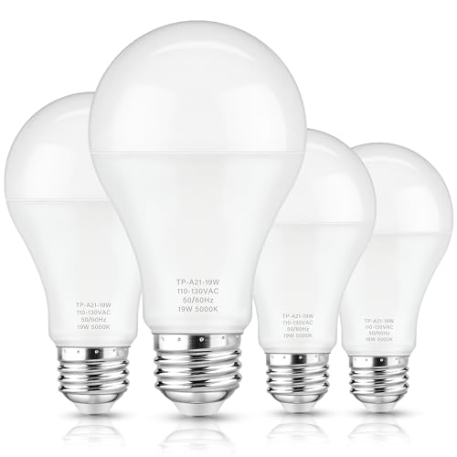 Maylaywood A21 LED Light Bulbs, 150 Watt Equivalent LED Bulb, Daylight White 5000K, 2600 Lumens, E26 Standard Base, Non-Dimmable, 19W Bright White LED Bulb for Living Room Bedroom Home Office, 4-Pack