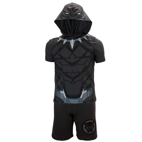 Marvel Avengers Superheroes Boys Character Lightweight Short Sleeve Hoodie T-Shirt & Shorts Athleisure Short Set (Black Panther, 5-6)