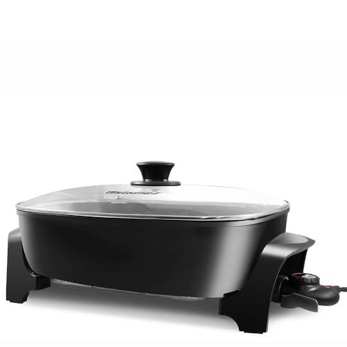 Elite Gourmet EG-6203# Extra Deep 16'x13'x3.2' (10.5Qt.) Scratch Resistant, Easy Pour Spout Dishwasher Safe, Non-stick Electric Skillet with Glass Vented Lid, Adjustable Temperature, Black