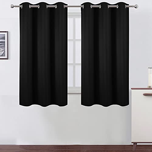 LEMOMO Black Blackout Curtains/38 x 54 Inch/Set of Two Panels Grommet Living Room Curtains