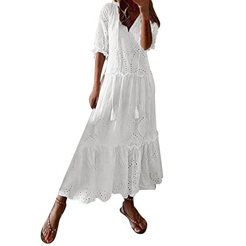 wjiNFDFG Womens Business Casual Dress Hollow Hanging Beard Short S Medium Length Dress for Women Sexy Plus Size (White, XXL)
