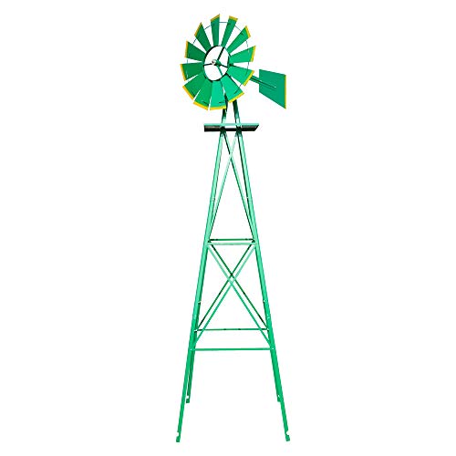 VINGLI 8FT Ornamental Windmill Backyard Garden Decoration Weather Vane, Heavy Duty Metal Wind Mill w/ 4 Legs Design,Green