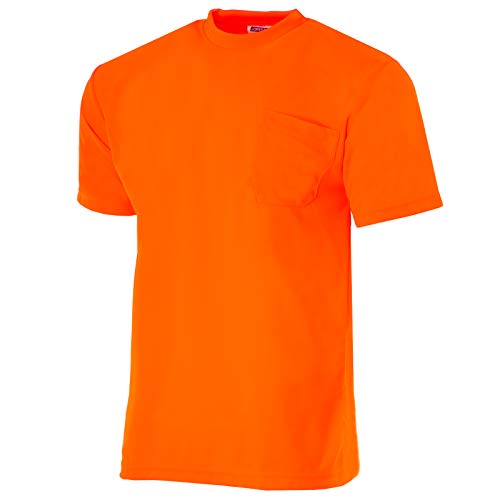 JORESTECH Safety High Visibility Orange or Yellow Short Sleeve Work T Shirt with Chest Pocket, Moisture Wicking Fabric