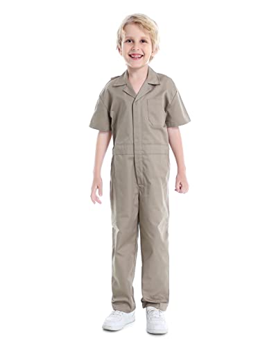 TopTie Boy's Coverall Child's Mechanic Halloween Costume Jumpsuit Short Sleeve-Khaki-7/8Y