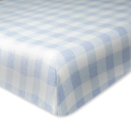 HonestBaby Fitted Crib Sheets Fits Standard Mattress Bassinet, Mini Prints 100% Organic Cotton Baby Boys, Girls, Unisex, Blue Painted Buffalo Check, One Size