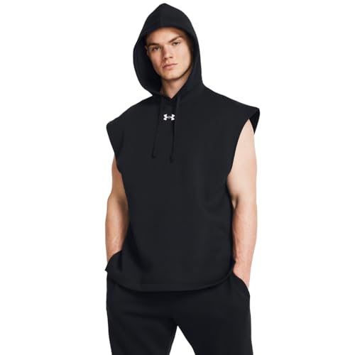 Under Armour Men's Rival Fleece Sleeveless Hoodie, (001) Black / / White, Large