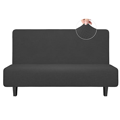 Easy-Going Stretch Futon Slipcover Armless Sofa Cover Furniture Protector Without Armrests Slipcover Soft with Elastic Bottom for Kids, Spandex Jacquard Small Checks(futon, Dark Gray)