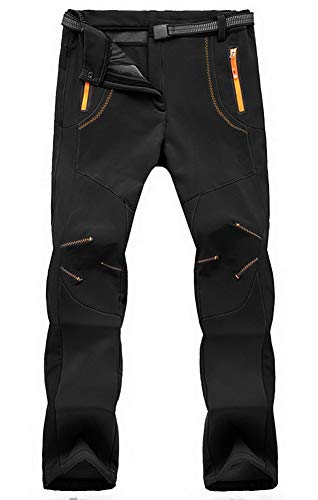 TBMPOY Men's Snow Ski Waterproof Fleece Lined Pants Outdoor Hiking Mountain Softshell with Belt 02 Thick Black S