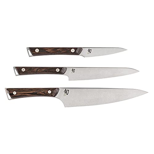 Shun Cutlery Kanso 3 Piece Starter Knife Set, Kitchen Knife Set, Includes 8' Chef's Knife, 3.5' Paring Knife, and 6' Utility Knife, Handcrafted Japanese Kitchen Knives