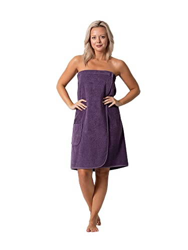 Robe Direct Women’s Terry Cloth Spa and Bath Towel Wrap with Adjustable Closure & Elastic Top (Plum, XX-Large)