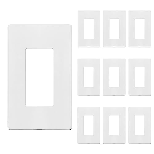 ENERLITES Screwless Decorator Wall Plates Child Safe Outlet Covers, Size 1-Gang 4.68' H x 2.93' L, Unbreakable Polycarbonate Thermoplastic, SI8831-W-10PCS, Glossy, White, 10 Count