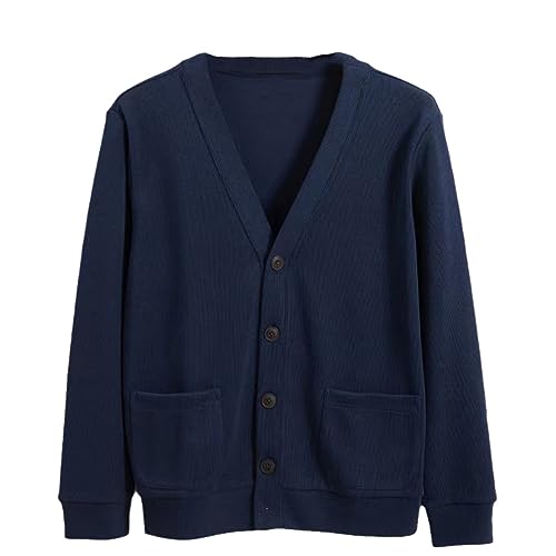 Luxury Sweater Men's Button Cardigan Autumn Coat Sweater Couple Top Navy Blue L