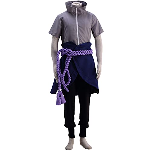 MOOCOS Halloween Cosplay, Uchiha Sasuke Costumes, Daiyoji Ninkai Taisen Suit 5Pcs, US Kids Size, Men Size, Gray/Purple/Black, US_M