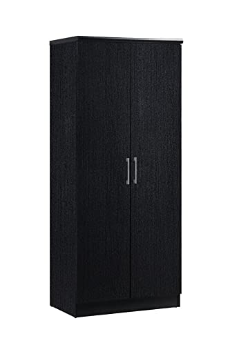 HODEDAH IMPORT 2 Door Wardrobe with Adjustable/Removable Shelves & Hanging Rod, Black