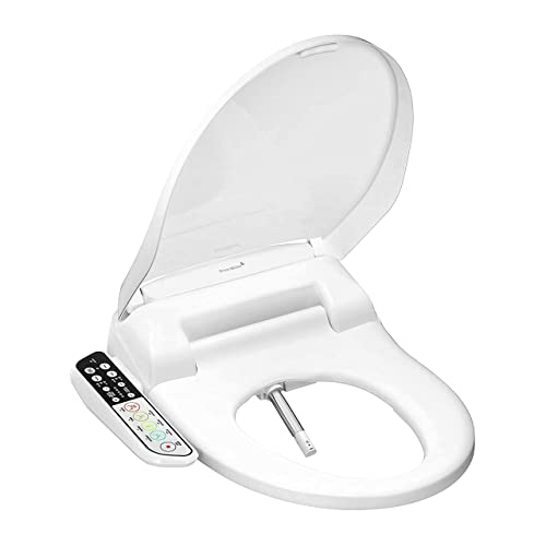 SmartBidet SB-110 Electric Bidet Seat for Most Elongated Toilets with Control Panel, Stainless Steel Nozzle with Removable Nozzle Cap, Child Wash Function, Slim and Strong Design in White