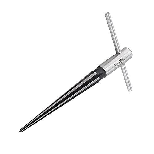 LifCratms 1/8'-1/2' (3-13mm) T Handle Tapered Reamer, 6 Fluted Chamfer Reaming Tool, Guitar Bridge Pin Hole Handle Tapered Reamers Woodworker Luthier Tool