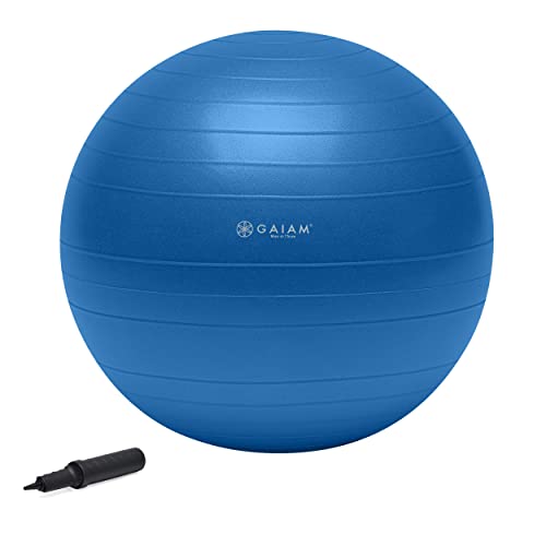 Gaiam 05-52205 Total Body Balance Ball Kit - Includes 75cm Anti-Burst Stability Exercise Yoga Ball, Air Pump & Workout Video, For adults - Blue