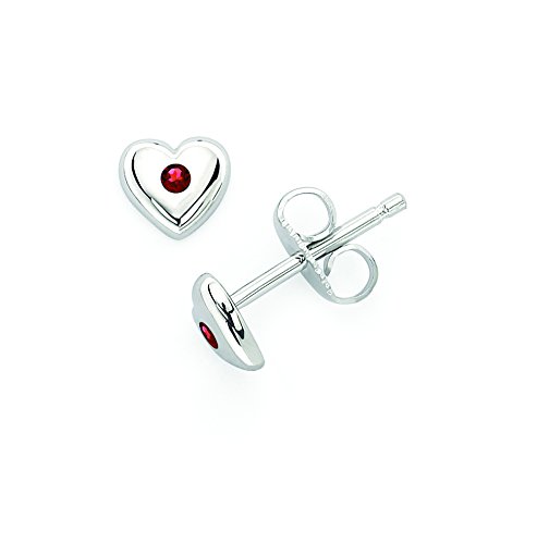 Little Diva Diamonds .925 Sterling Silver & Crystal Simulated Garnet January Birthstone Heart Stud Earrings for Girls