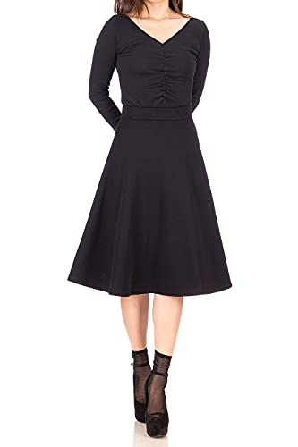 Everyday High Waist A-line Flared Skater Midi Skirt (M, Black)