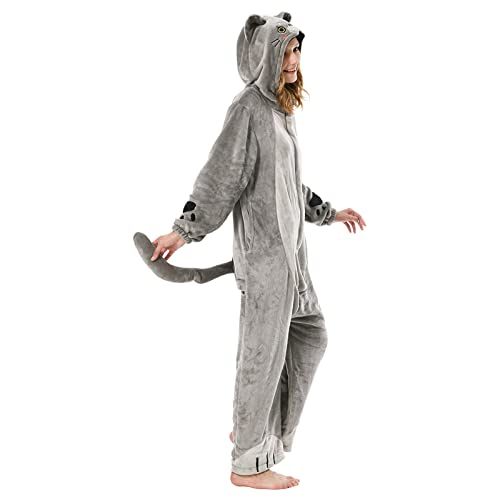OLAOLA Adult British Shorthair Cat Onesie Animal Pajamas Flannel Homewear Sleepwear Christmas Cosplay Jumpsuit for Women Men