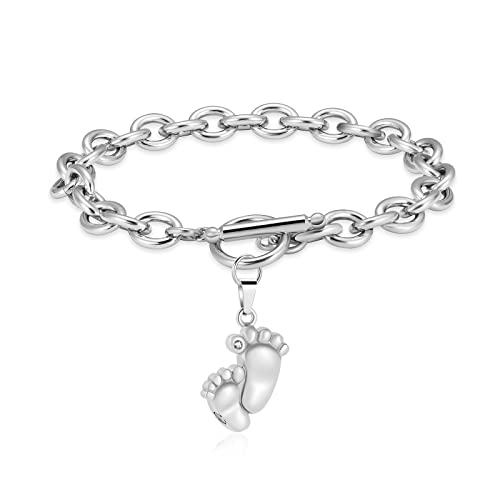 Imrsanl Footprint Cremation Urn Bracelet for Ashes Stainless Steel Mini Urns Jewelry to Holder Ashes Baby Foot Memorial Keepsake (Urn Bracelet-Silver)