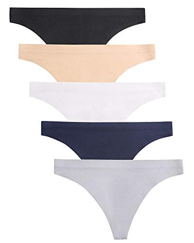 voenxe Seamless Thongs for Women No Show Thong Underwear Women 5-10 Pack (C-5 Pack Basics, Small)