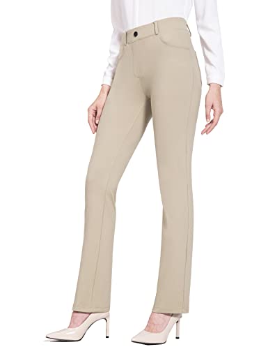 BALEAF Women's Yoga Dress Pants Stretchy Work Slacks Business Casual Pull on Office Trousers with Pockets 31' Khaki LT