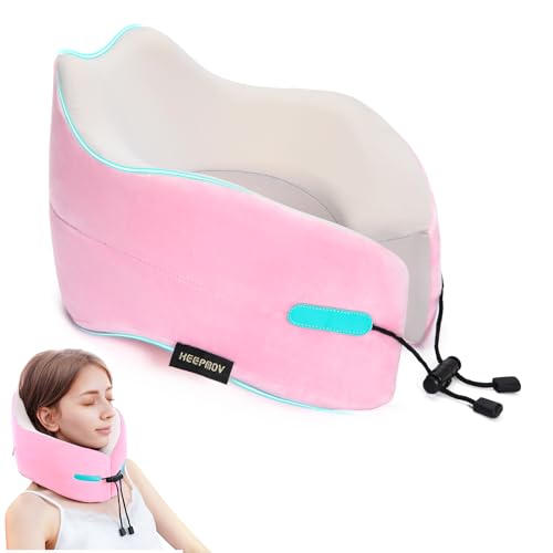 KEEPMOV Travel Neck Pillow - Travel Pillows for Airplanes, 100% Pure Memory Foam Neck Pillow for Flight Headrest Sleep (Pink)