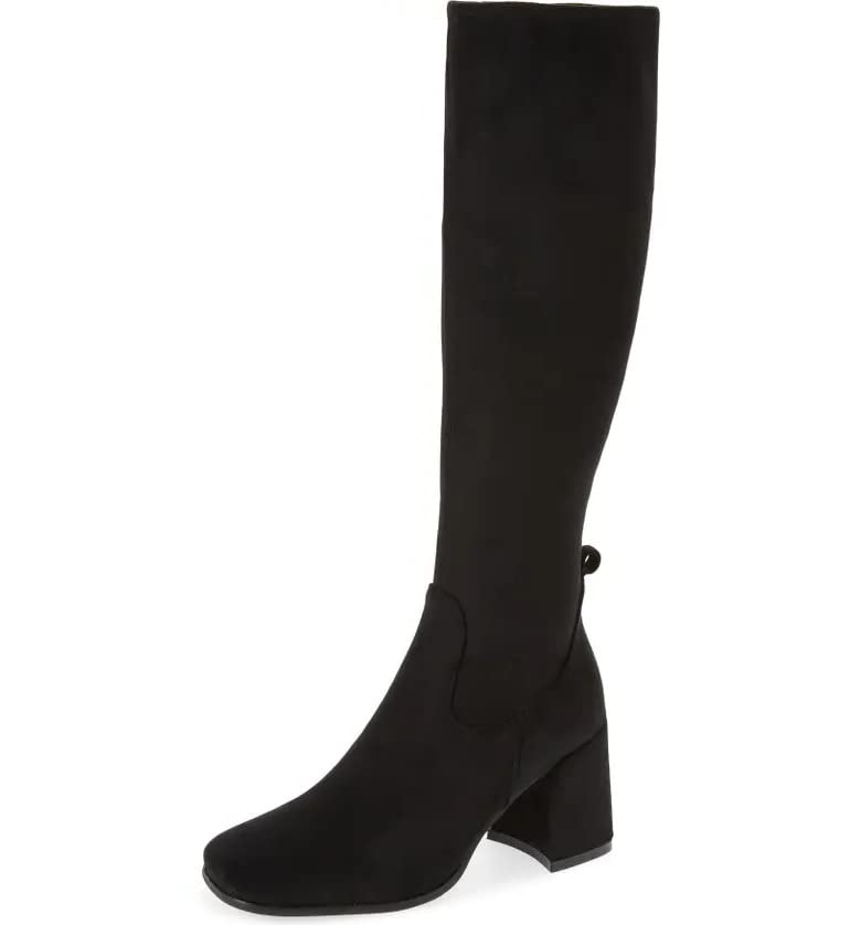 Jeffrey Campbell HOTLAVA-K2 Black Suede Block Heel Squared Toe Knee High Boots (Black Suede, 10)