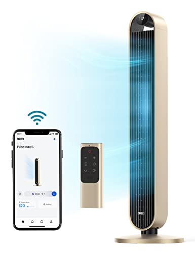 Dreo Smart Tower Fan Voice Control, 120° Oscillating Fan Works with Alexa/Google/App/Remote, 42 Inch, 25dB Quiet DC Bladeless Fan for Bedroom,12 Speeds, Floor Fan for Home, Office, Pilot Max S