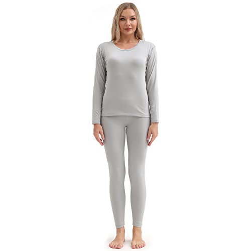 PISIQI Thermal Underwear Women Ultra-Soft Long Johns Set Base Layer Skiing Winter Warm Top & Bottom (S, Grey)