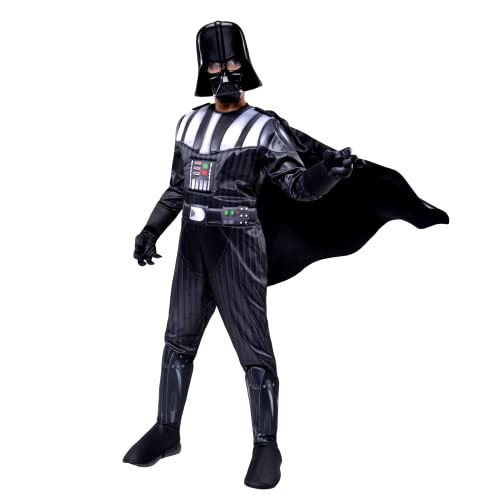 STAR WARS Darth Vader Official Youth Deluxe Costume - Padded Jumpsuit with Gloves, Detachable Cape, and Plastic Mask - Small Multi