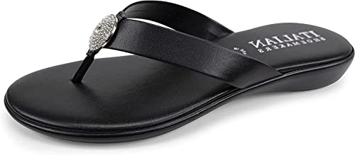 ITALIAN Shoemakers Womens Gea Thong Flip Flop Sandal (8, Black, numeric_8)
