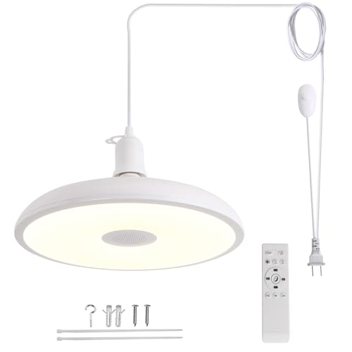 HOREVO Plug-in Pendant Light with Remote Control, Bluetooth Speaker, and Color Changing LED 8.7' 18W Adjustable Farmhouse Hanging Fixture for Kitchen Island, Bar, Dining Room, Bedroom, Entryway