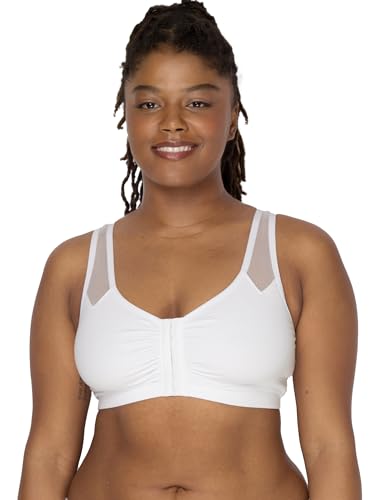 Fruit of the Loom womens Comfort Front Close With Mesh Straps Sports Bra, White, 44 US