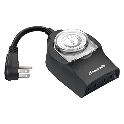 DEWENWILS Mechanical Light Timer for Christmas Outdoor Lighting, 24-Hour Plug in Timer, Heavy Duty Programmable Timer Switch with 2 Grounded Outlets for Holiday String Lights, 15A 1/2HP UL Listed Blac