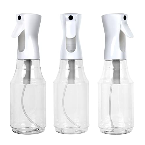 Houseables Continuous Spray Water Bottle, Hair Mist Sprayer, White, 24 Oz, 3 Pack, 10', Ultra Fine, Solvent & BPA Free Clear Plastic, Pressurized Mister, With Pump, For Stylist, Salon, Barber