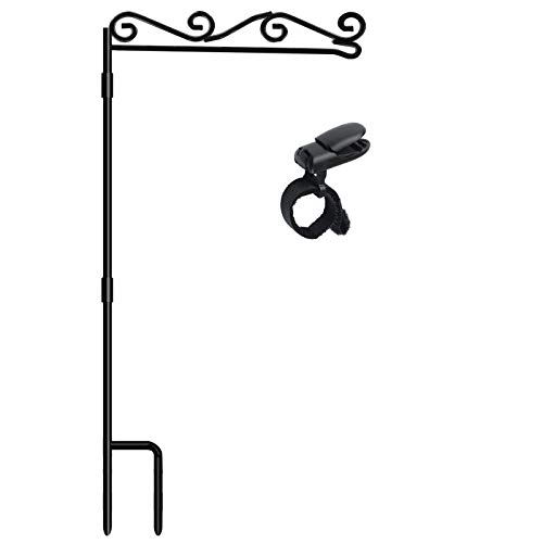 HOOSUN Garden Flag Stand, Premium Garden Flag Pole Holder Black Metal Powder-Coated Weather-Proof Paint, 37.8'H x 15.5'W for Outdoor Garden Lawn Without Flag