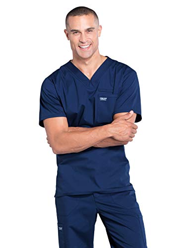 Cherokee Scrubs for Men V-Neck Top, Workwear Professionals Soft Stretch WW675, XL, Navy