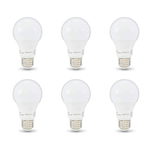 Amazon Basics A19 LED Light Bulb, 40 Watt Equivalent, Energy Efficient 6W, E26 Standard Base, Soft White 2700K, Non-Dimmable, 10,000 Hour Lifetime , 6-Pack