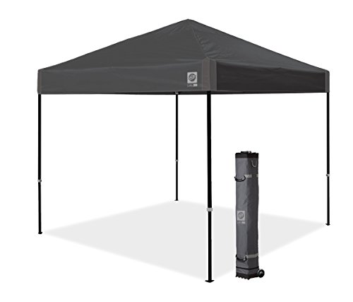 E-Z UP Ambassador Instant Pop Up Canopy Tent, 10' x 10', Roller Bag and 4 Piece Spike Set, Steel Gray