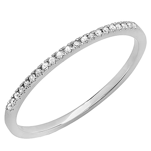Dazzlingrock Collection Round White Diamond Stackable Wedding Band for Women (0.08 ctw, Color I-J, Clarity I2-I3) in 10K White Gold Size 5.5