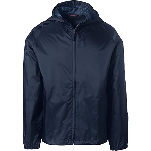 Lands' End School Uniform Men's Packable Rain Jacket Large Classic Navy